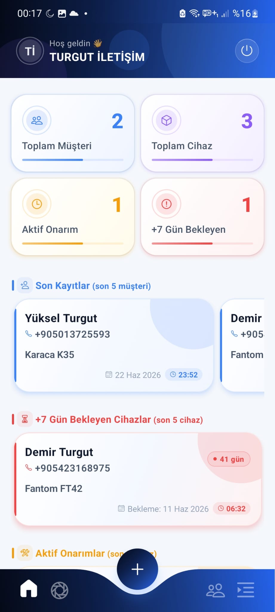 Tamircim kontrol paneli